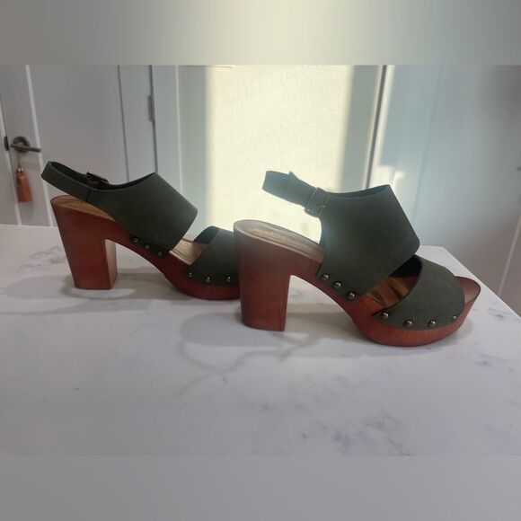 Madden Girl Green and Brown Block Heels - Picture 2 of 7